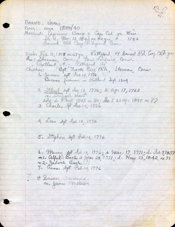 BARNS, James (b. 1740 Mass. d. 1809 Pittsford) BANGS HUNT BUCK